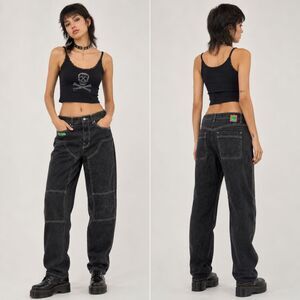 Gmpyre Jeans Sz 0 Gray Wide Leg Emo Grunge Y2K Baggy Denim Alt Streetwear